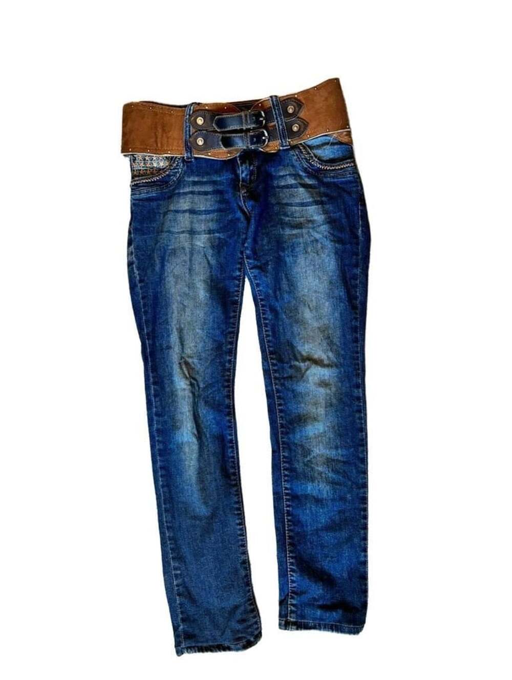 D&G Dolce & Gabbana Vintage Y2K Built-in Belted Skinny Denim Jeans